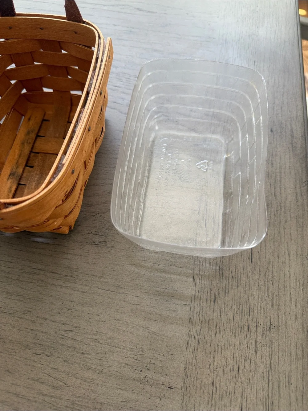 Longaberger Wood Basket with Leather Handles - Signed